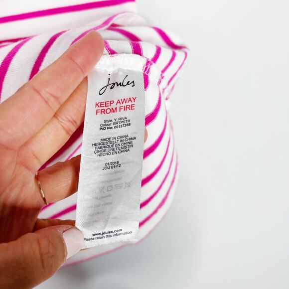 Joules 4 Bright Pink White Stripe Riva Sleeveless Cotton Dress Summer Casual - Picture 9 of 10